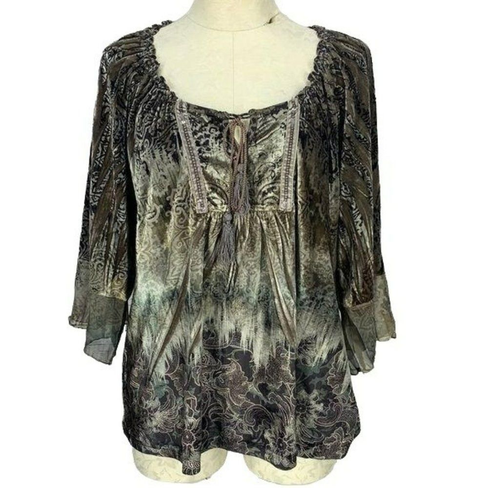 Energe World Wear Woman's Velvet Long Sleeve Large Blouse‎ Size Large